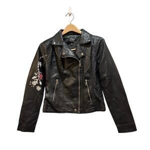 Urban Retro women’s biker jacket with flower print size medium faux leather